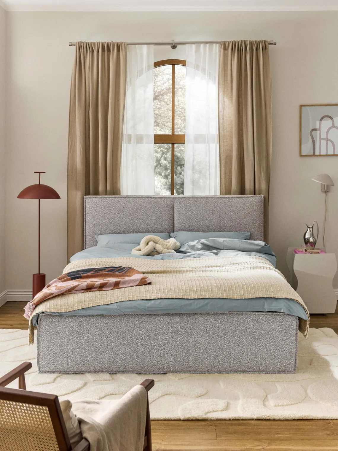 Camas Tapizadas|Camas>Westwing Collection Cama tapizada en tejido bouclé Dream Bouclé taupe