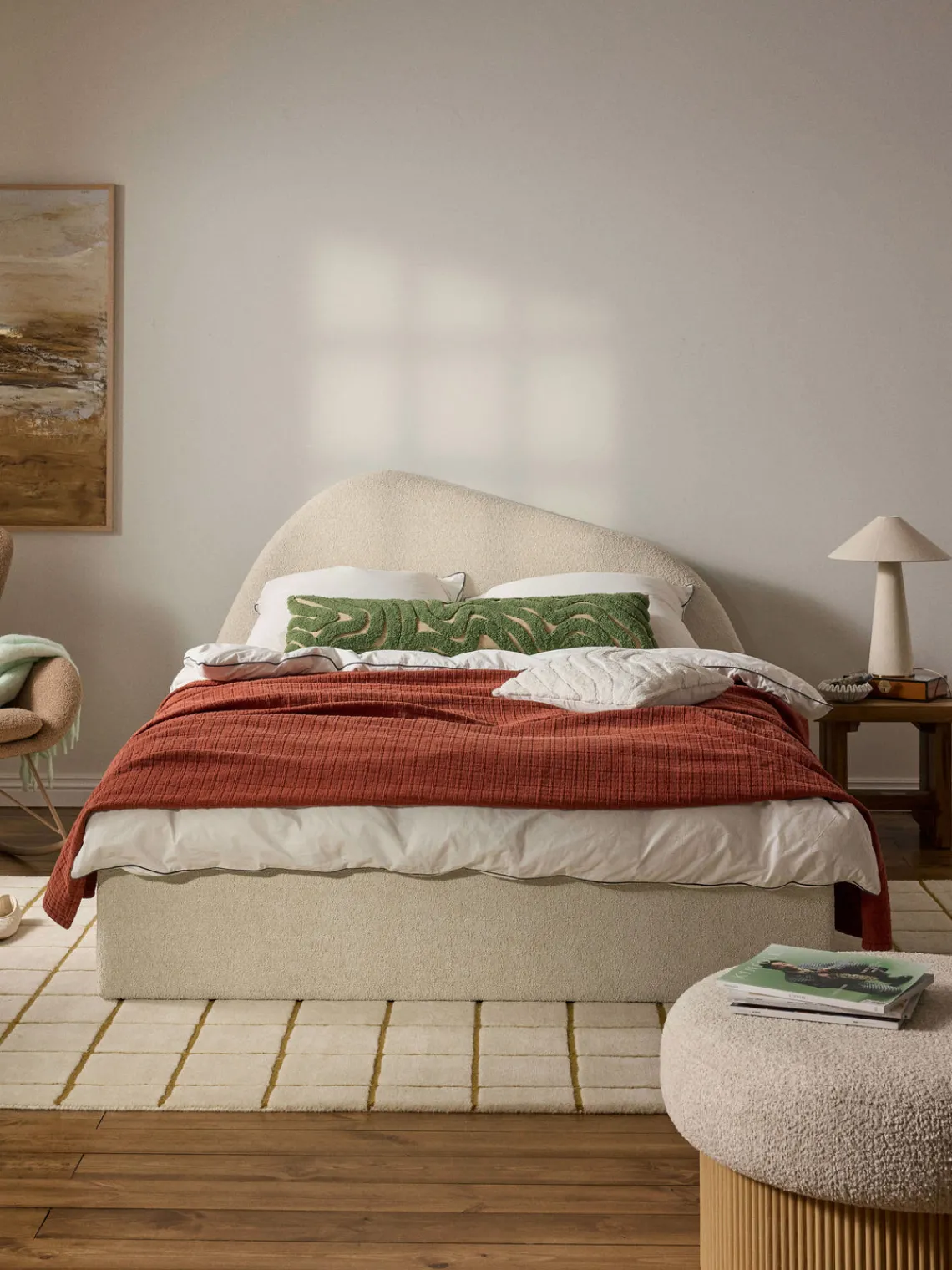 Online Cama tapizada en tejido bouclé Gary Camas Tapizadas|Camas