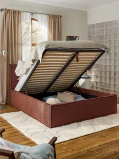 Camas Tapizadas|Camas>Westwing Collection Cama tapizada en tejido bouclé con espacio de almacenamiento Dream Bouclé terracota