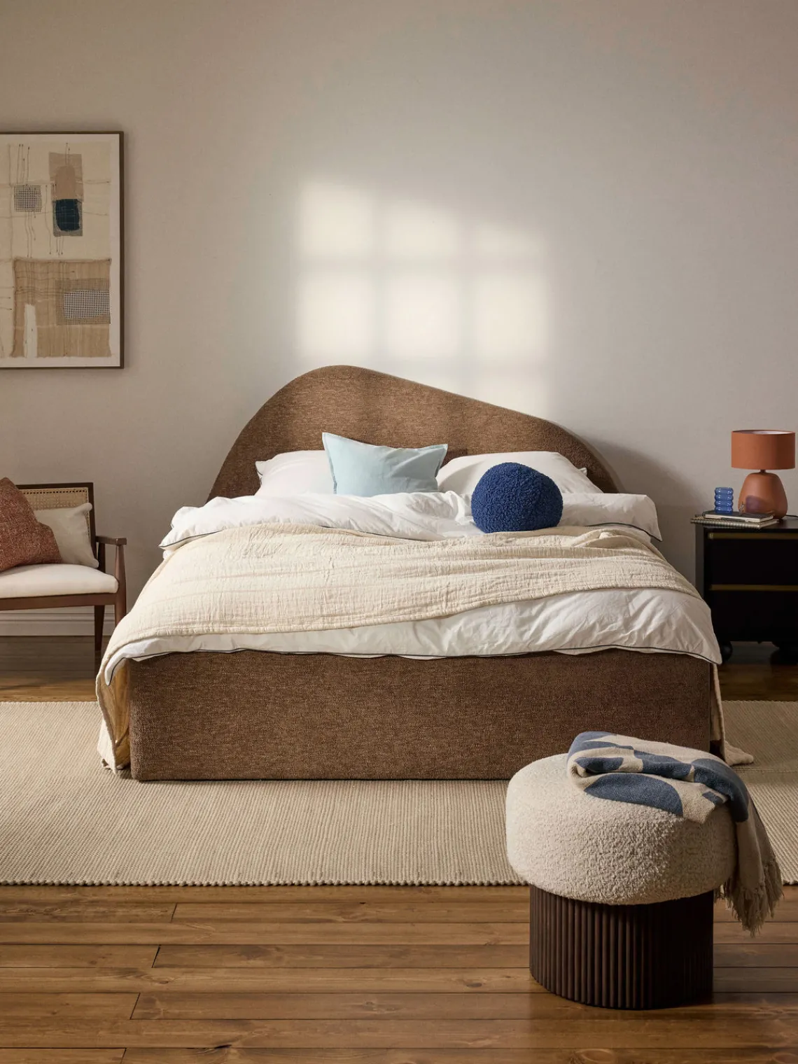 Camas Tapizadas|Camas>Westwing Collection Cama tapizada en tejido bouclé Gary Bouclé marrón