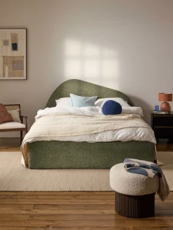 Camas Tapizadas|Camas>Westwing Collection Cama tapizada en tejido bouclé Gary Bouclé verde