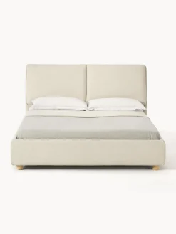 Camas Tapizadas|Camas></noscript>Westwing Collection Cama tapizada Laura Tejido blanco Off White, madera de roble