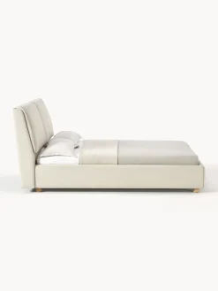 Camas Tapizadas|Camas></noscript>Westwing Collection Cama tapizada Laura Tejido blanco Off White, madera de roble