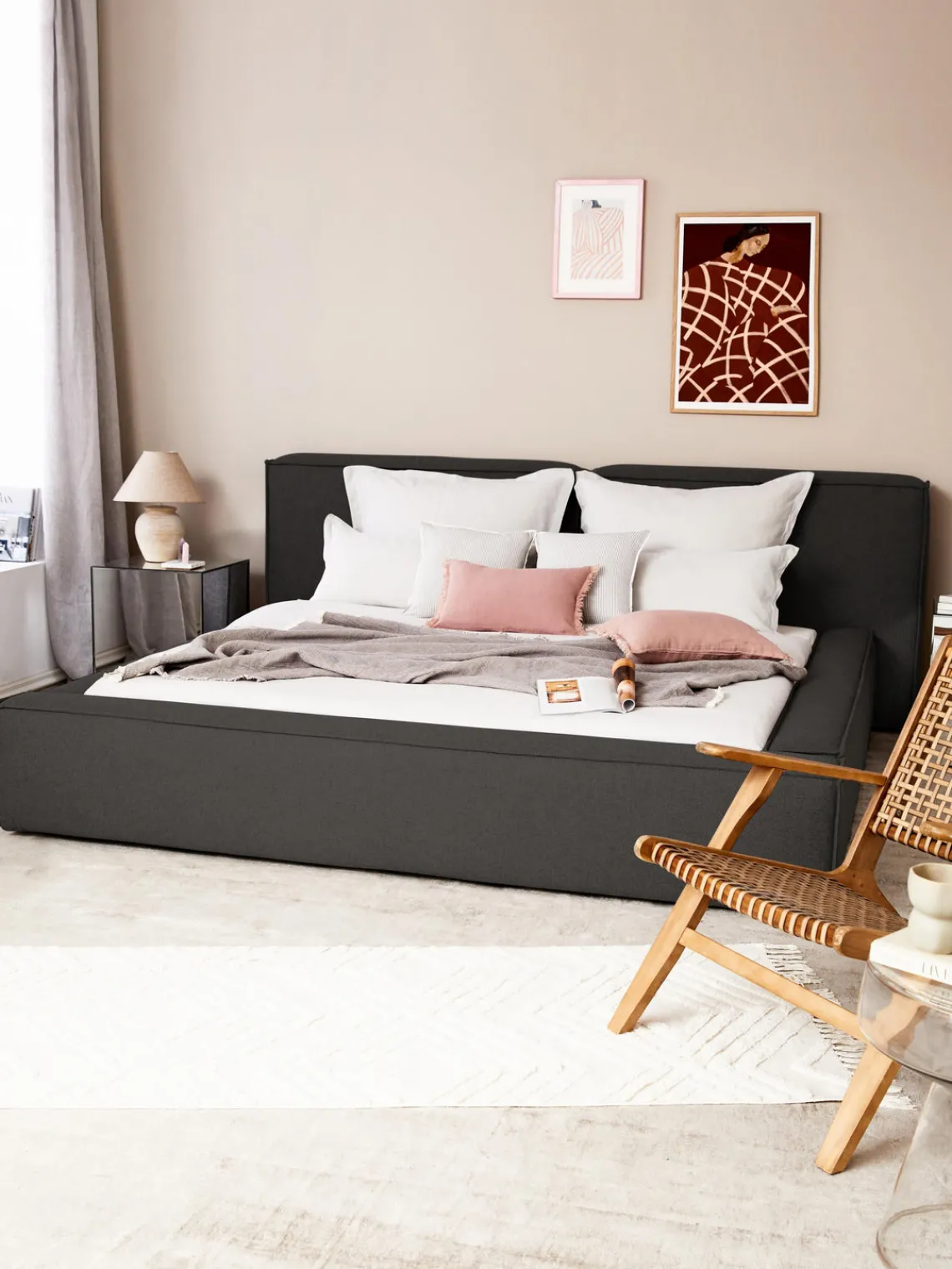 Camas Tapizadas|Camas>Westwing Collection Cama tapizada Lennon Tejido gris antracita