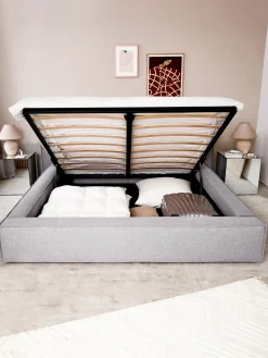 Camas Tapizadas|Camas>Westwing Collection Cama tapizada Lennon, con espacio de almacenamiento Tejido gris