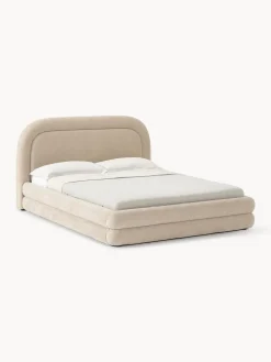 Camas Tapizadas|Camas>Westwing Collection Cama tapizada Solomon Tejido aterciopelado beige claro