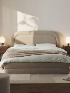 Camas Tapizadas|Camas>Westwing Collection Cama tapizada Solomon Tejido aterciopelado beige claro