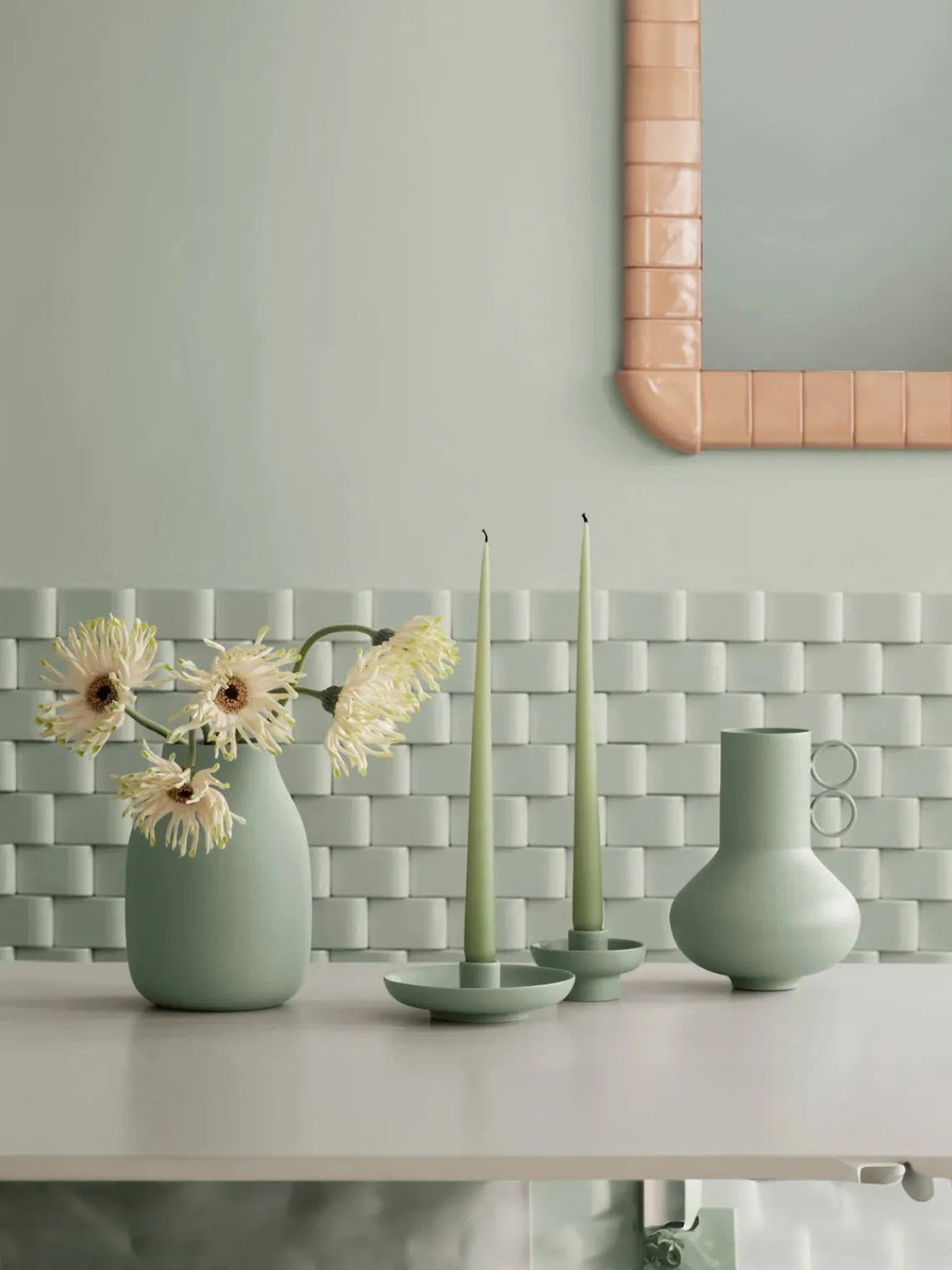 Candelabros|Jarrones>blomus Candelabro de cerámica Vela Verde salvia