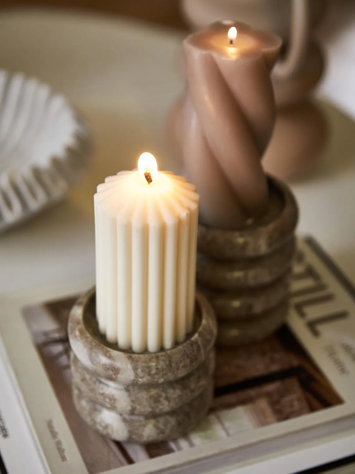 Candelabros|Jarrones>Westwing Collection Candelabros de mármol Orta, 2 uds. Mármol tonos beige