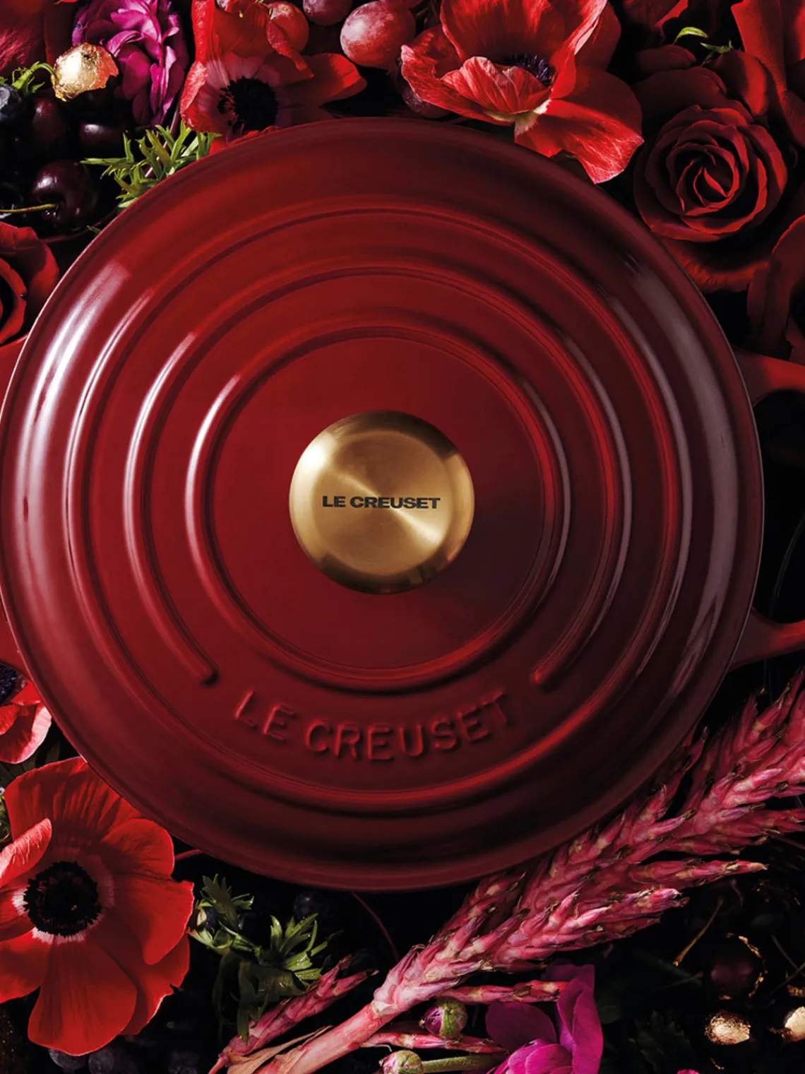 Ollas|Ollas>LE CREUSET Cazuela de hierro fundido La Marmite Signature Collection Rojo vino, dorado