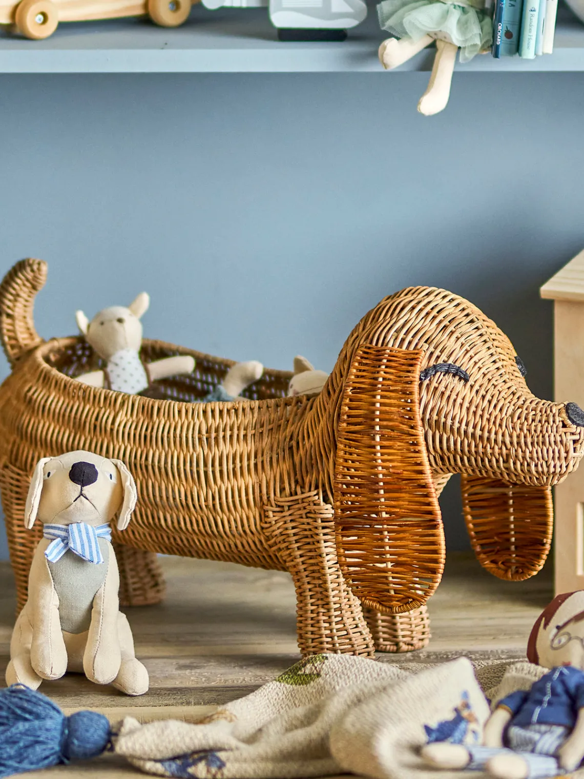 Decoración Infantil|Cestas Y Cajas>Bloomingville Mini Cesta infantil de ratán Palle en forma de perro