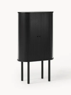 Sifonieres|Sifonieres>Westwing Collection Chiffonnier acanalado Calary Madera de roble lacada en negro