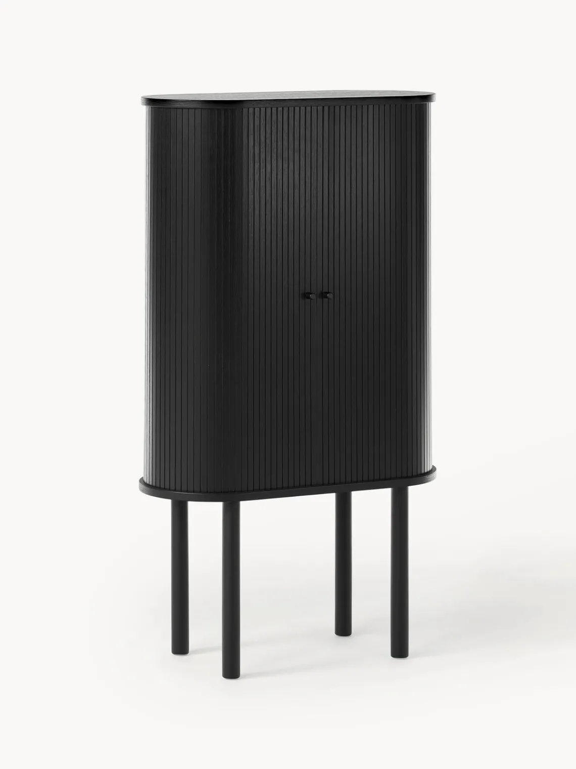 Sifonieres|Sifonieres>Westwing Collection Chiffonnier acanalado Calary Madera de roble lacada en negro