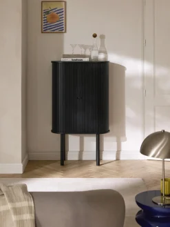 Sifonieres|Sifonieres>Westwing Collection Chiffonnier acanalado Calary Madera de roble lacada en negro