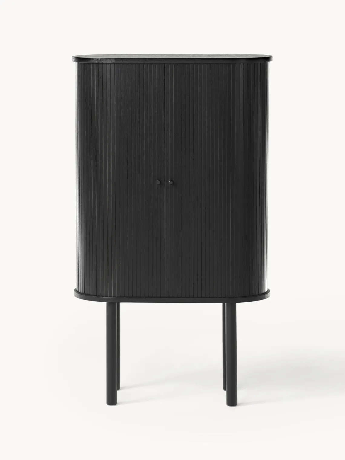 Sifonieres|Sifonieres>Westwing Collection Chiffonnier acanalado Calary Madera de roble lacada en negro