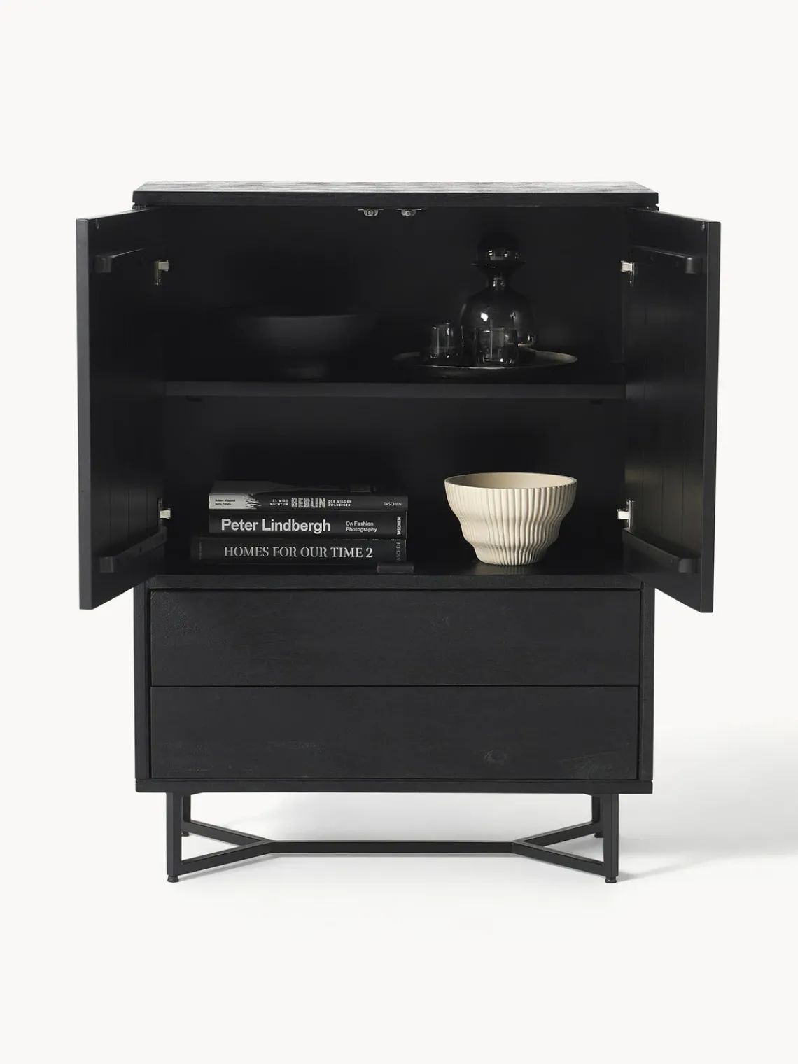 Sifonieres|Sifonieres>Westwing Collection Chiffonnier de madera de mango Luca Madera de mango lacada en negro, negro