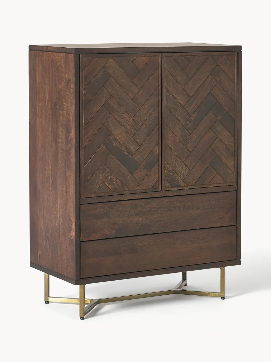 Sifonieres|Sifonieres>Westwing Collection Chiffonnier de madera de mango diseño espiga Luca Madera de mango, dorado