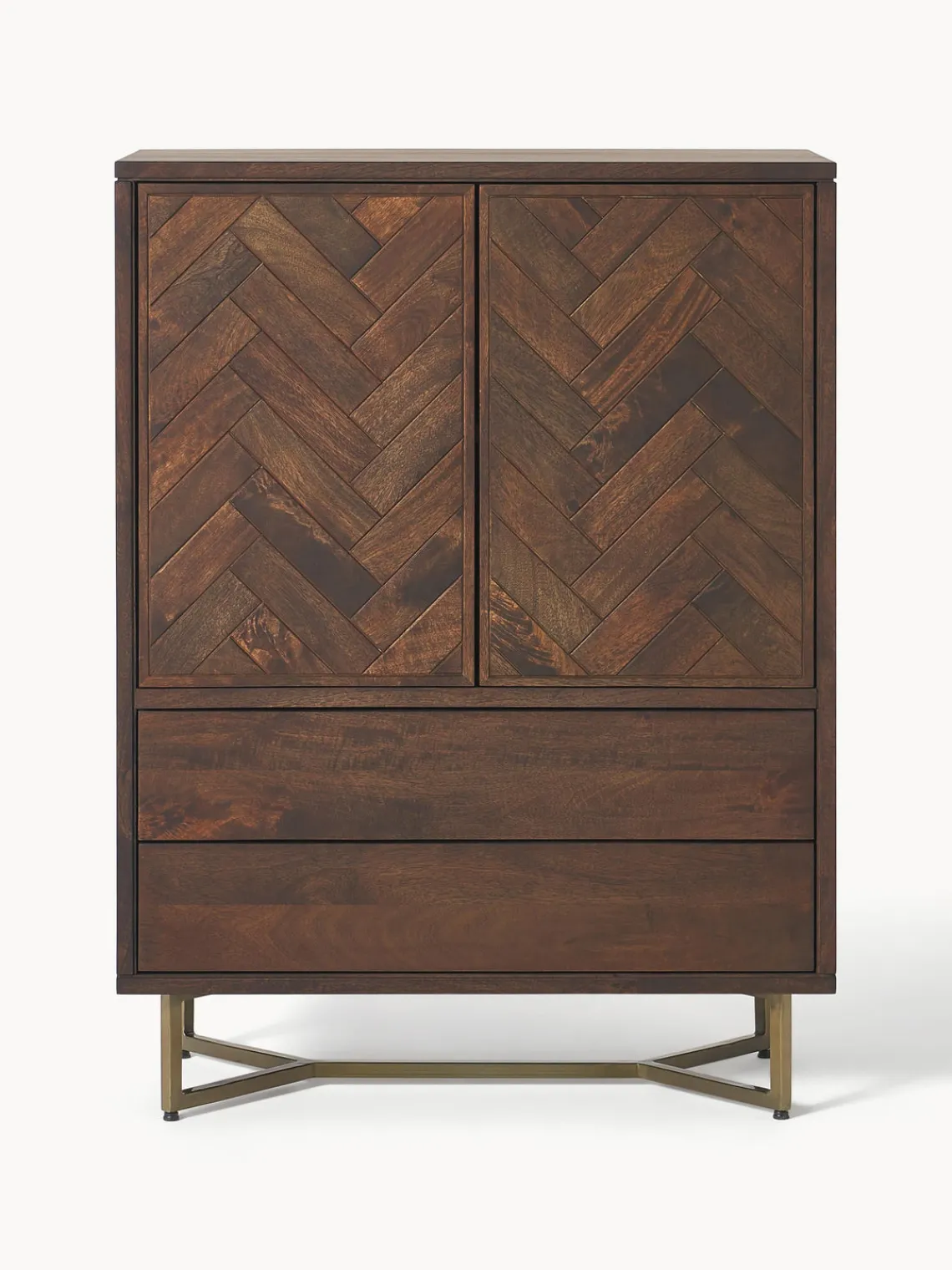 Sifonieres|Sifonieres>Westwing Collection Chiffonnier de madera de mango diseño espiga Luca Madera de mango, dorado