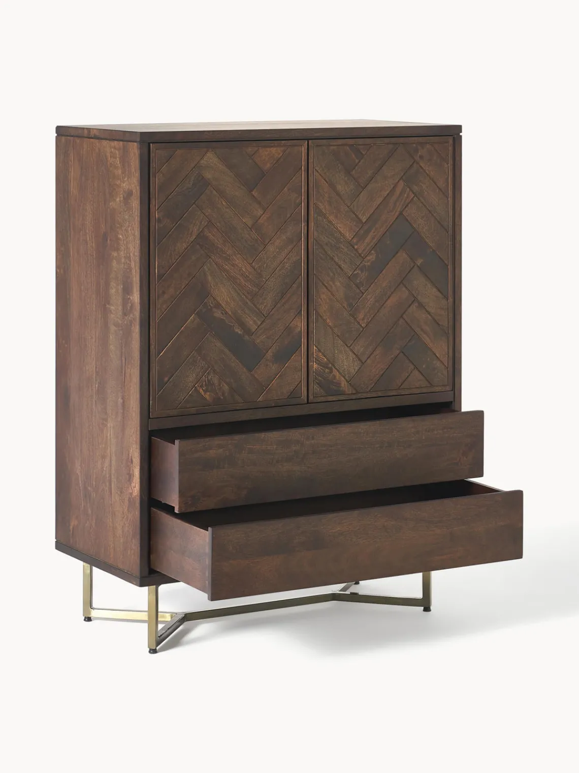 Sifonieres|Sifonieres>Westwing Collection Chiffonnier de madera de mango diseño espiga Luca Madera de mango, dorado