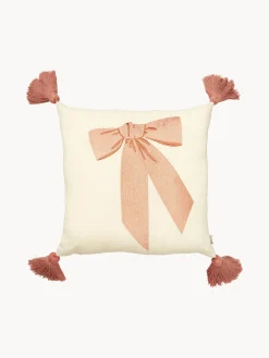 New Cojín acogedor de algodón orgánico con borlas Bows Niños Decoración Infantil|Cojines Infantiles
