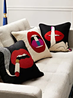 Best Cojín artesanal de lana Lips Hush Cojines Decorativos|Mantas