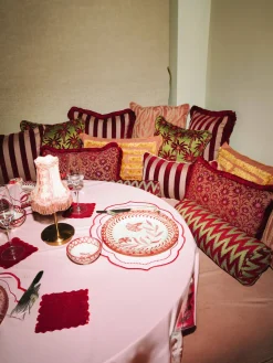 Mantas|Cojines De Exterior>Palais Cojín artesanal para exterior Laura Verde oliva, marrón oscuro, rojo coral, blanco Off White