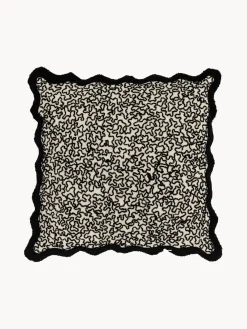 Cojines Decorativos|Mantas> Cojín de algodón con borde festoneado Tabor Negro, blanco Off White