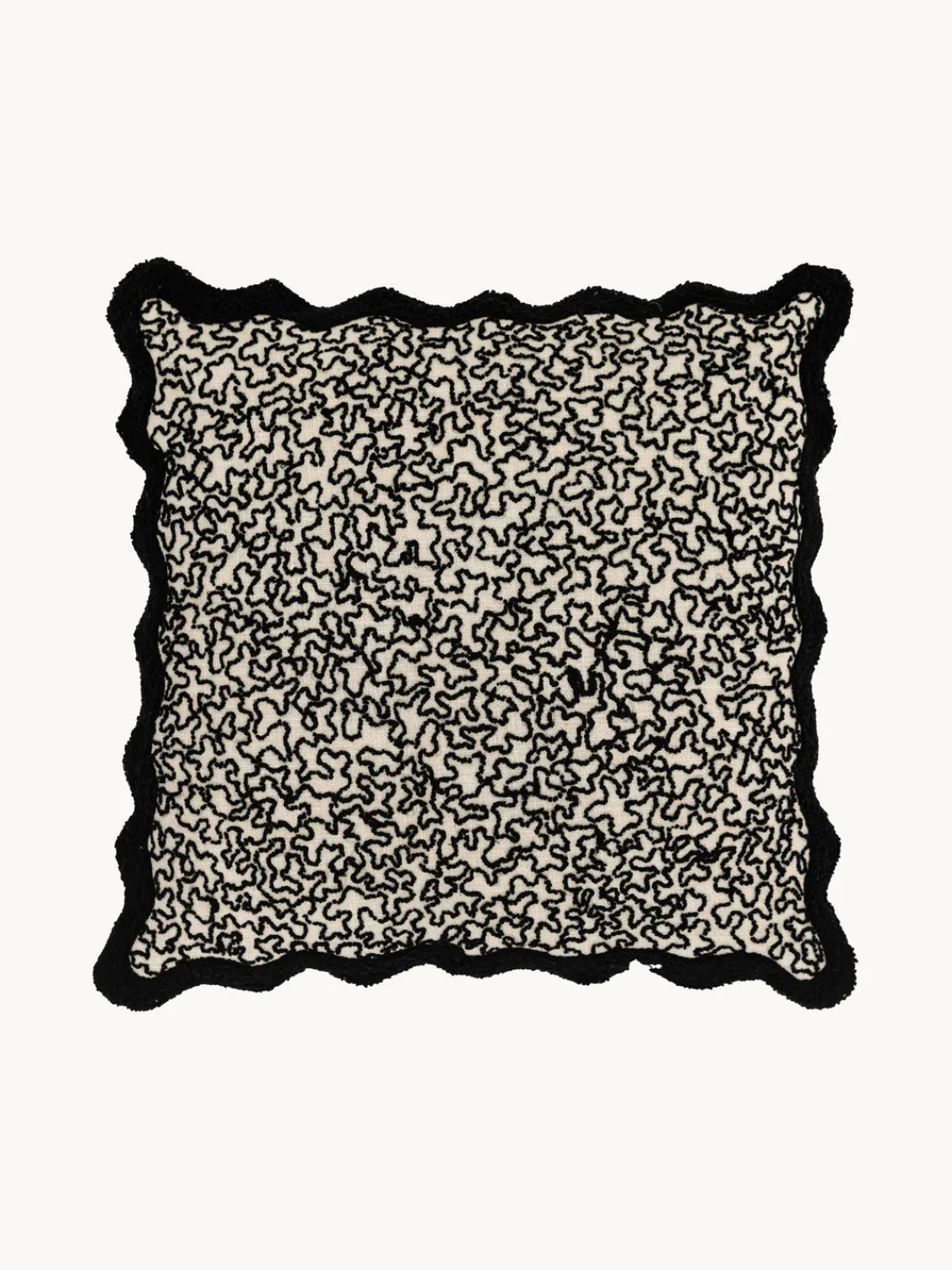 Cojines Decorativos|Mantas> Cojín de algodón con borde festoneado Tabor Negro, blanco Off White