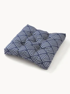 Mantas|Cojines Para Sillas>Westwing Collection Cojín de asiento de exterior con estampado gráfico Milano Azul oscuro, blanco