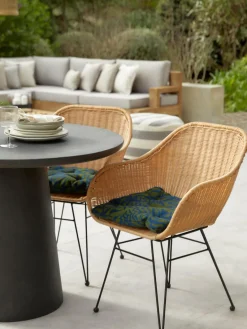 Mantas|Cojines Para Sillas>Westwing Collection Cojín de asiento para exterior estampado jacquard Ortun Verde oscuro, azul oscuro