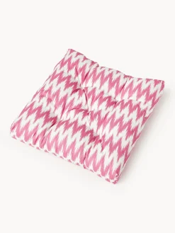 Mantas|Cojines Para Sillas>Westwing Collection Cojín de asiento para exterior con estampado ikat Maillot Rosa, blanco Off White