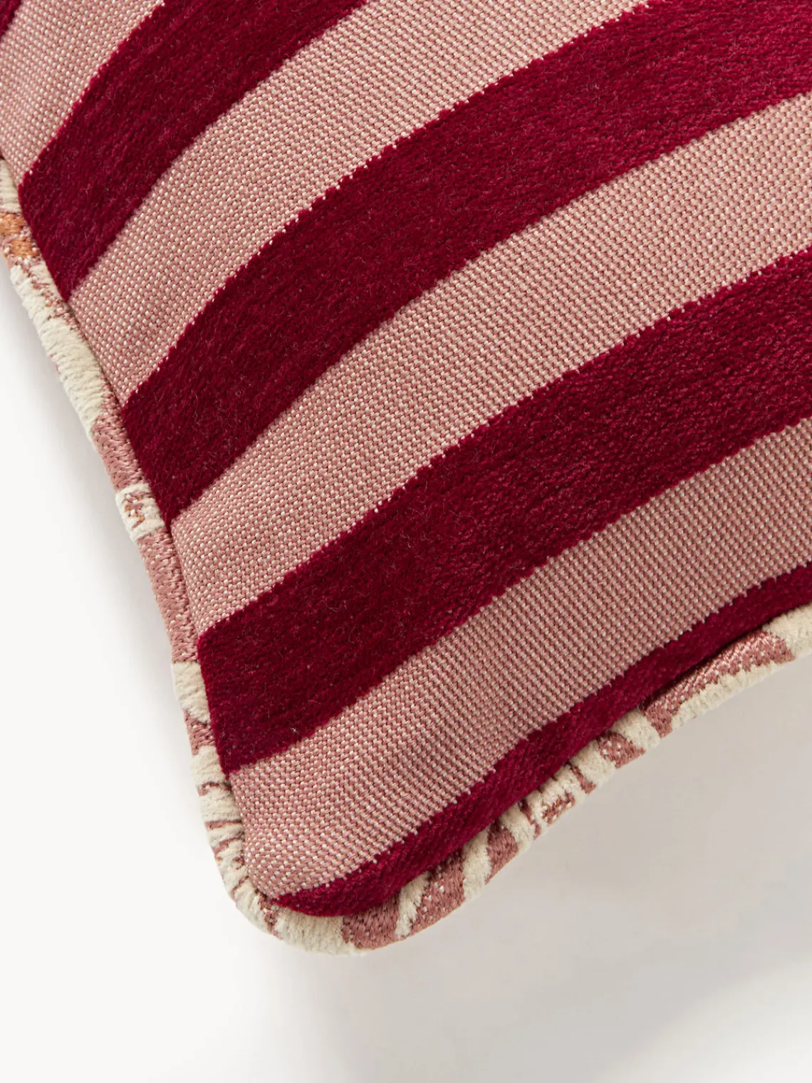 Cojines De Exterior|Cojines Decorativos>Palais Cojín de exterior reversible artesanal Laura & Jackie Blanco Off White, rosa oscuro, rojo vino