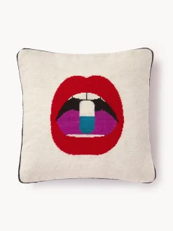 Cojines Decorativos|Mantas>Jonathan Adler Cojín decorativo artesanal de lana con motivo de labios Full Dose