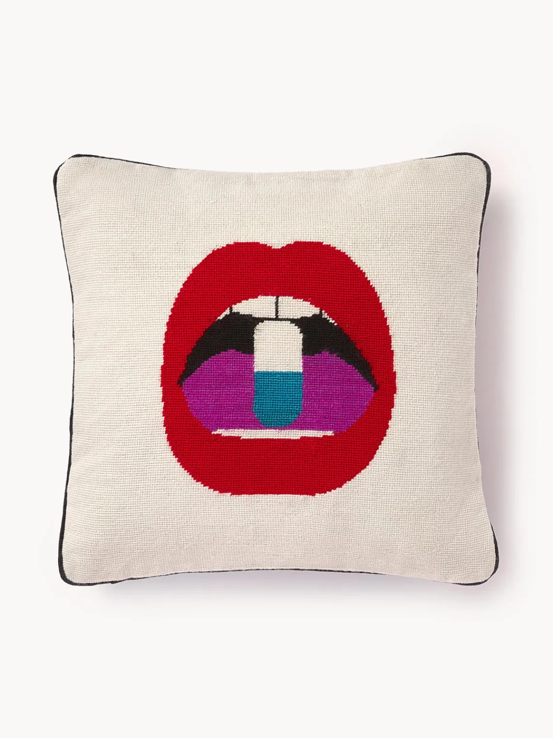 Cojines Decorativos|Mantas>Jonathan Adler Cojín decorativo artesanal de lana con motivo de labios Full Dose