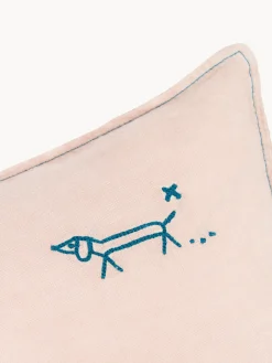 Decoración Infantil|Cojines Infantiles>Nobodinoz Cojín infantil de lino bordado L1N0 Rosa claro, azul