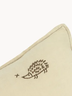 Decoración Infantil|Cojines Infantiles>Nobodinoz Cojín infantil de lino bordado L1N0 Verde oliva, marrón