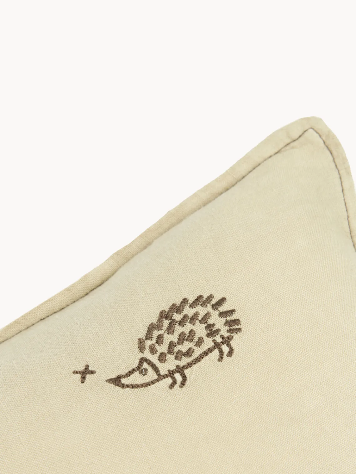 Decoración Infantil|Cojines Infantiles>Nobodinoz Cojín infantil de lino bordado L1N0 Verde oliva, marrón