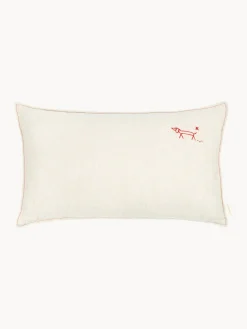 Decoración Infantil|Cojines Infantiles>Nobodinoz Cojín infantil de lino bordado L1N0 Beige claro, rojo