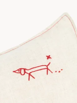 Decoración Infantil|Cojines Infantiles>Nobodinoz Cojín infantil de lino bordado L1N0 Beige claro, rojo