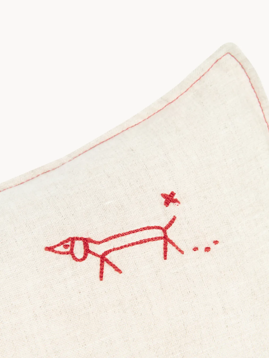 Decoración Infantil|Cojines Infantiles>Nobodinoz Cojín infantil de lino bordado L1N0 Beige claro, rojo