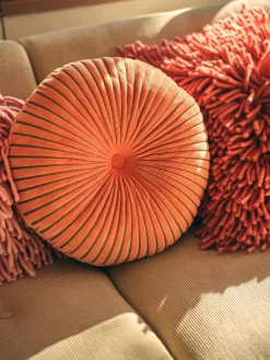 Best Cojín redondo artesanal de algodón Ripple, Ø 50 cm Mantas|Cojines Decorativos