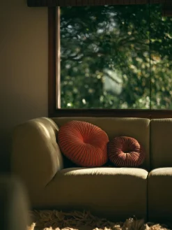 Best Cojín redondo artesanal de algodón Ripple, Ø 50 cm Mantas|Cojines Decorativos