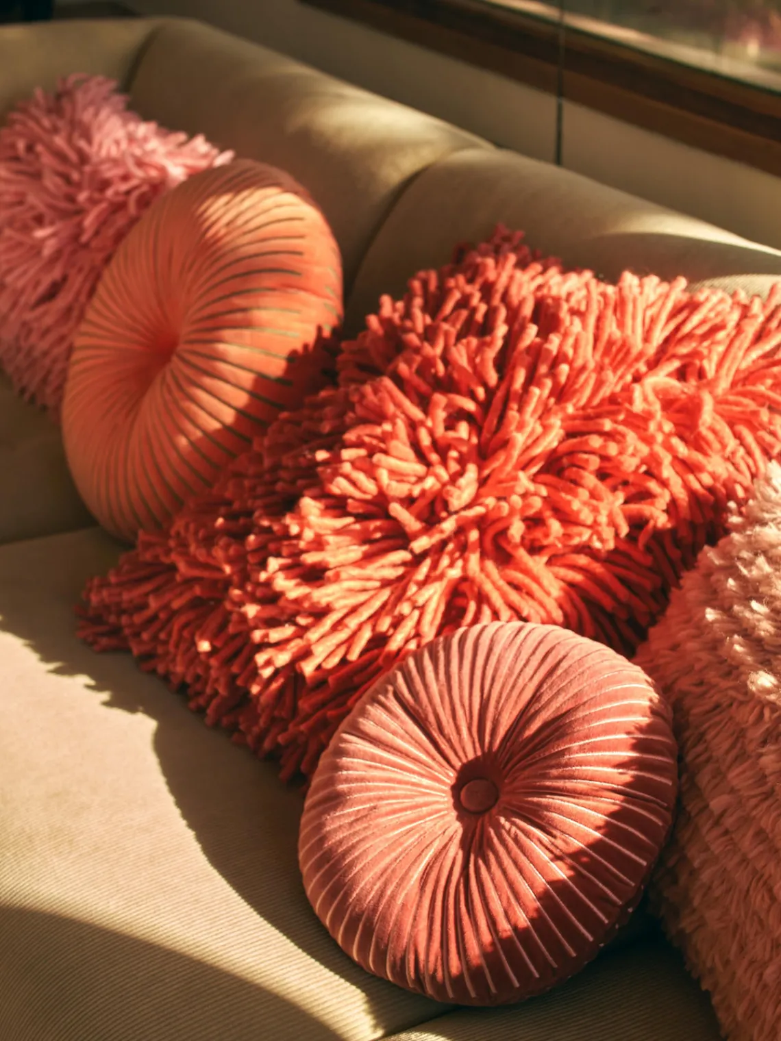 Mantas|Cojines Decorativos>HKLIVING Cojín redondo artesanal de algodón Ripple, Ø 35 cm