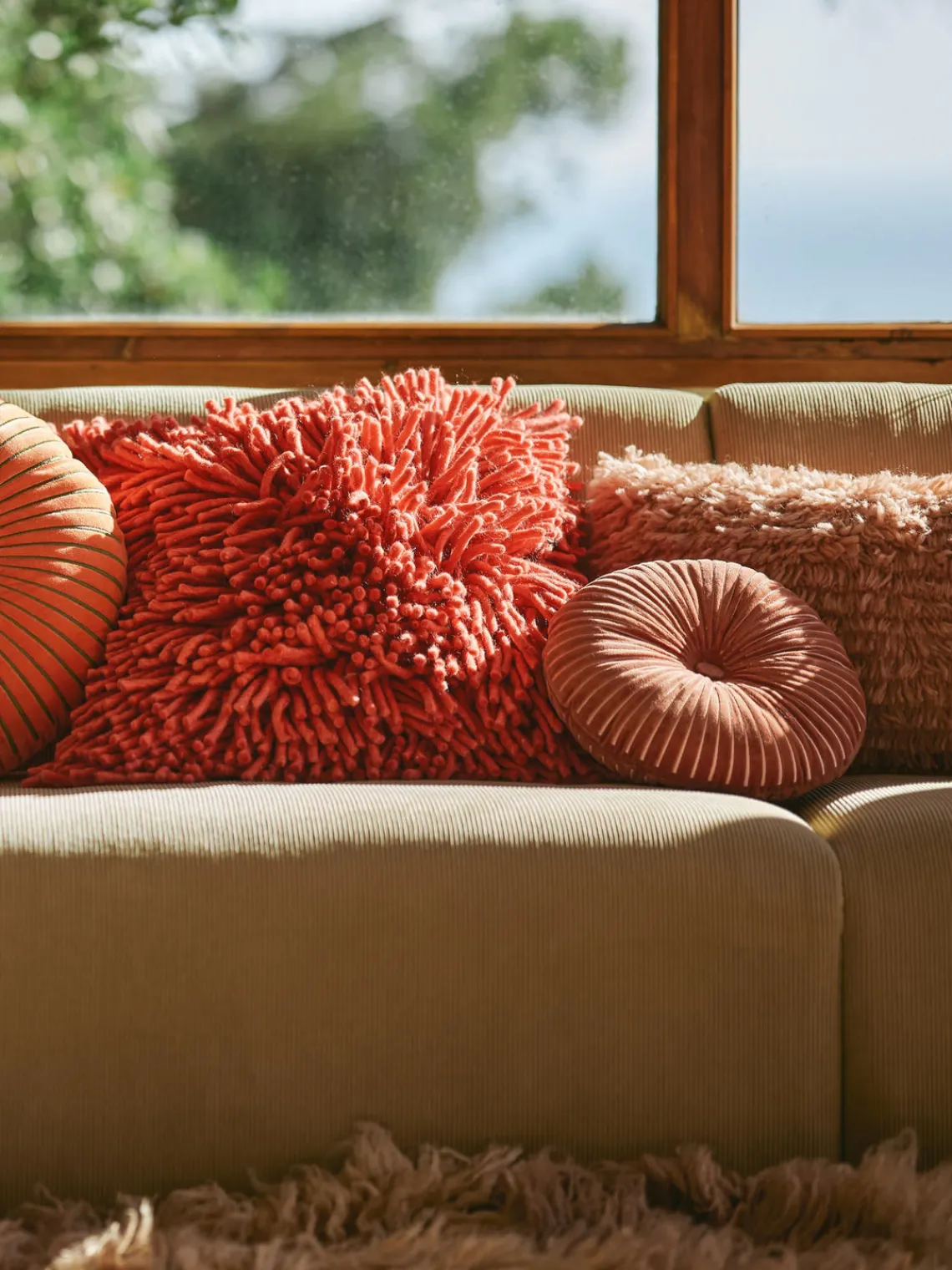 Mantas|Cojines Decorativos>HKLIVING Cojín redondo artesanal de algodón Ripple, Ø 35 cm