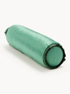 Cojines Decorativos|Mantas>Westwing Collection Cojín rulo co flecos Nikita Verde oscuro