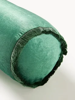 Cojines Decorativos|Mantas></noscript>Westwing Collection Cojín rulo co flecos Nikita Verde oscuro