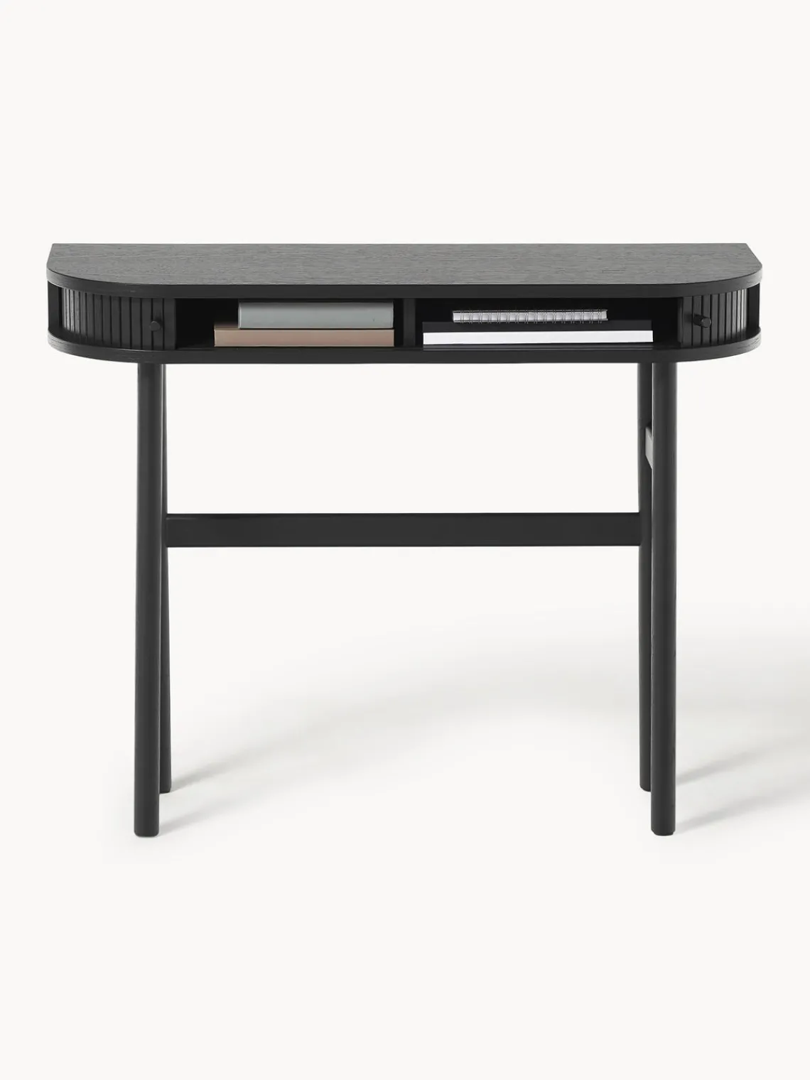 Mesas Consola|Consolas>Westwing Collection Consola con frente acanalado Calary Madera de roble lacada en negro