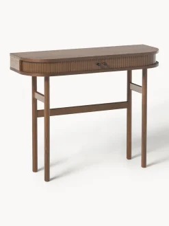Mesas Consola|Consolas>Westwing Collection Consola con frente acanalado Calary Madera de roble lacada en marrón oscuro