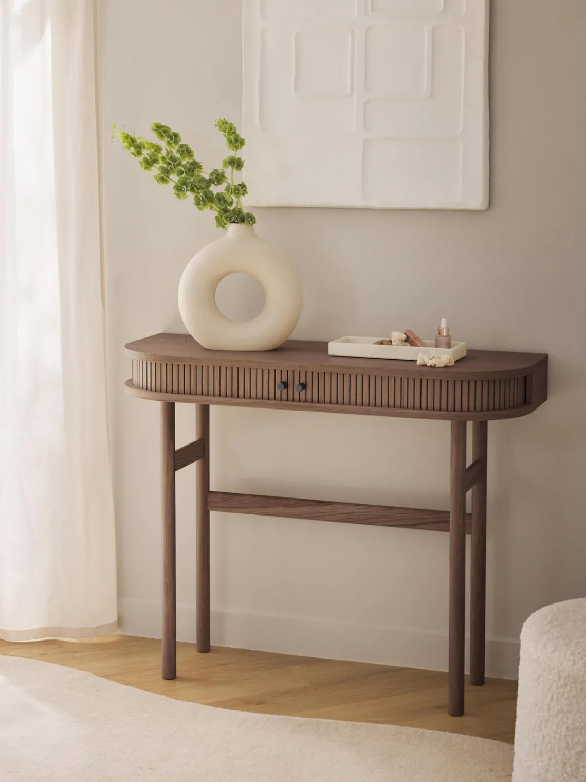 Mesas Consola|Consolas>Westwing Collection Consola con frente acanalado Calary Madera de roble lacada en marrón oscuro