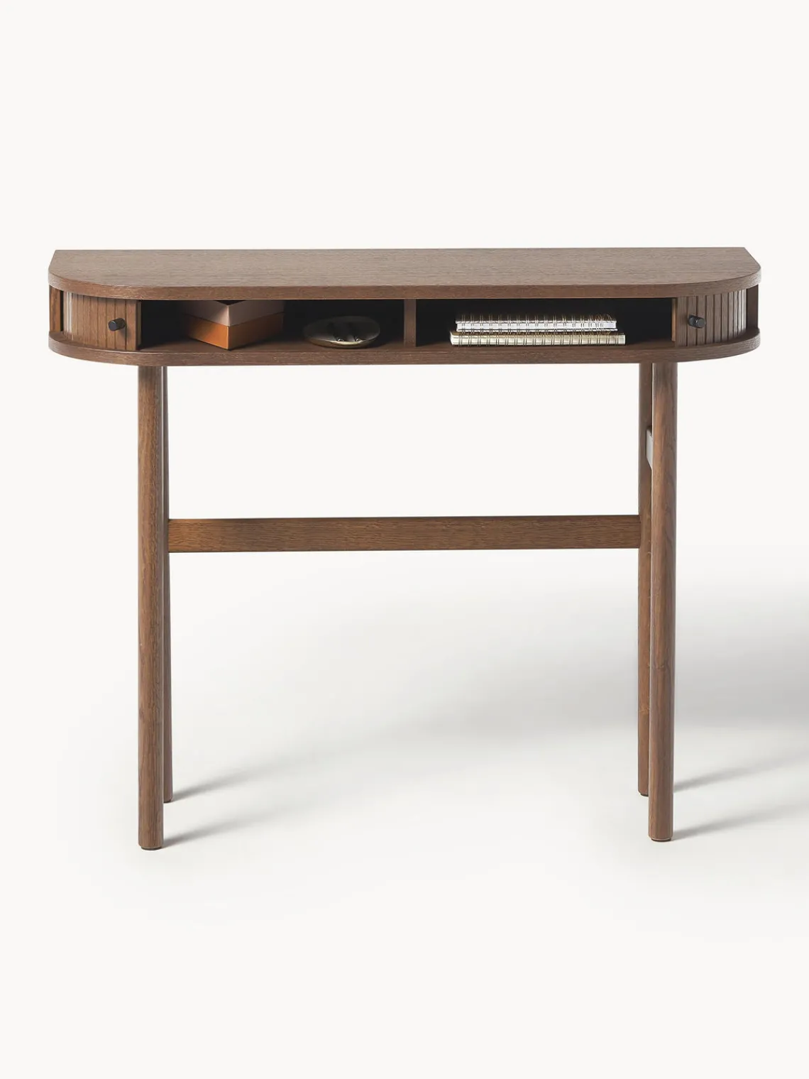 Mesas Consola|Consolas>Westwing Collection Consola con frente acanalado Calary Madera de roble lacada en marrón oscuro